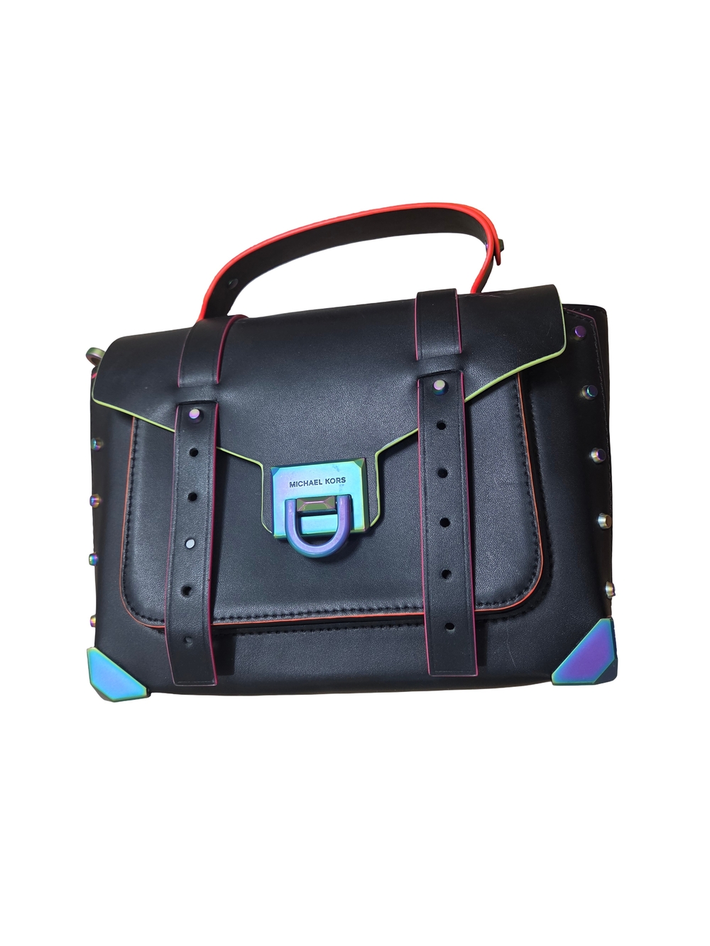 NWT - Michael Kors Black Satchel with Neon Trim and Iridescent Hardware Accent